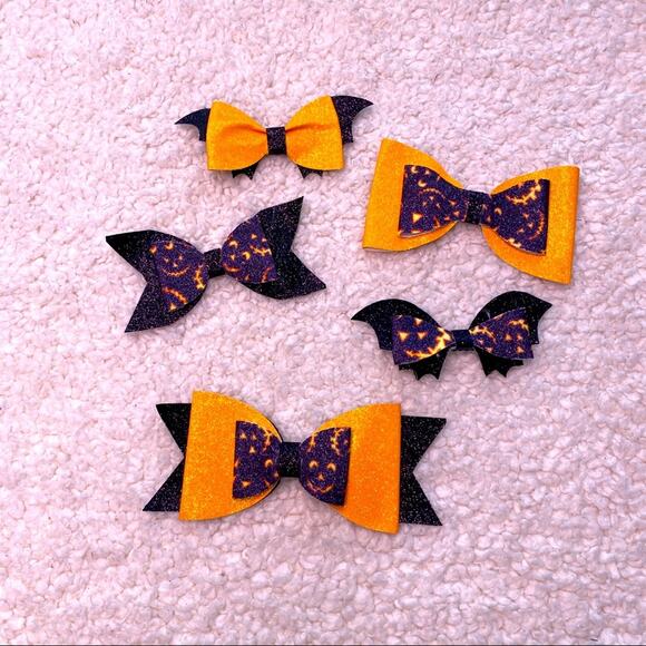 Halloween Orange and Black Bows Lot of 5 - Picture 1 of 8